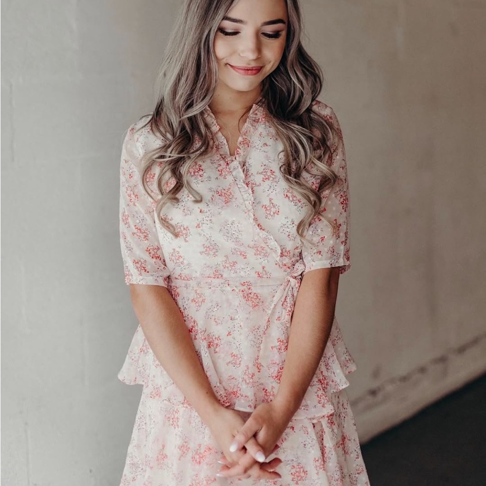 NEW!!! Floral Pink Tiered Dress - Picture 2 of 4